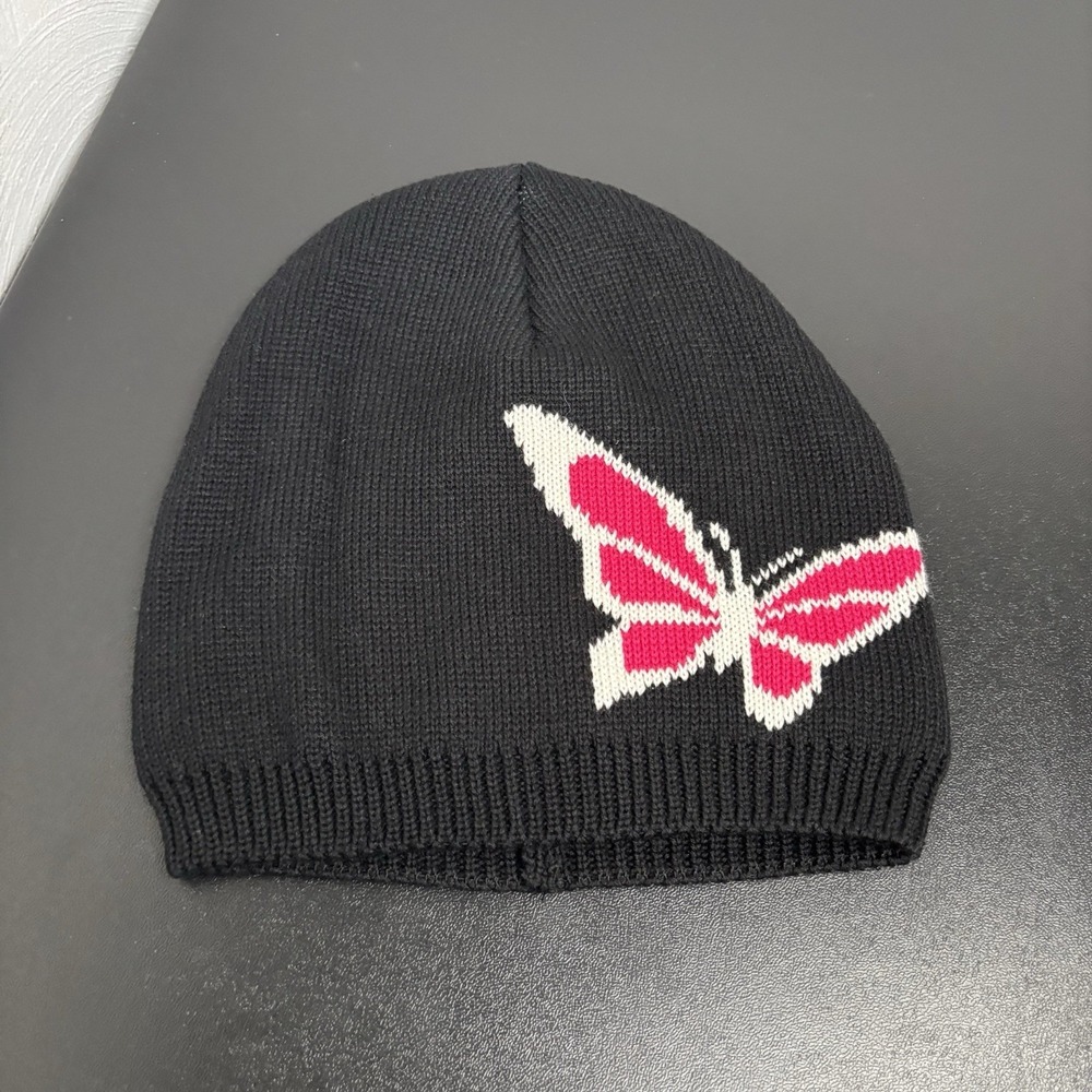 LAURIE FELT WINTER HAT Adult Women's OSFM Black Pink Butterfly Beanie